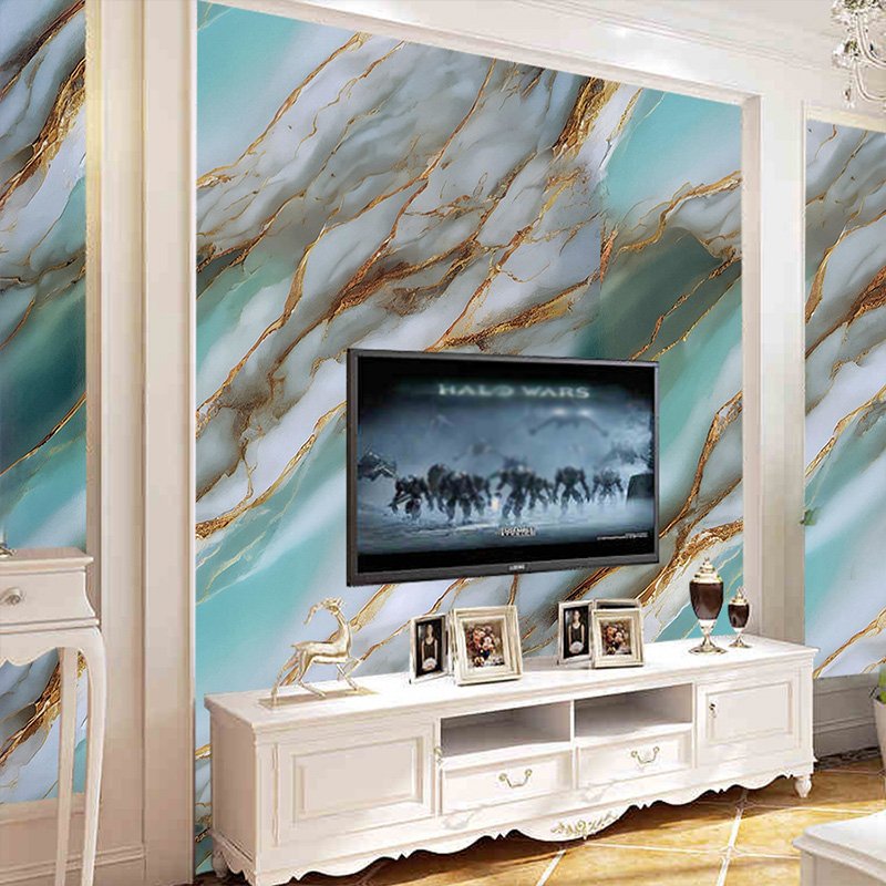 Interior 3d geometric wallpaper peel and stick waterproof wall coating PVC black and green marble wallpapers for living room