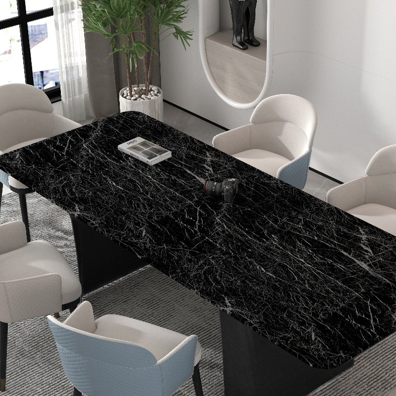 Modern Black Damask Pattern Self-Adhesive Marble Wallpaper Waterproof Heat Insulation Peel Stick Decorative Film for Kitchen