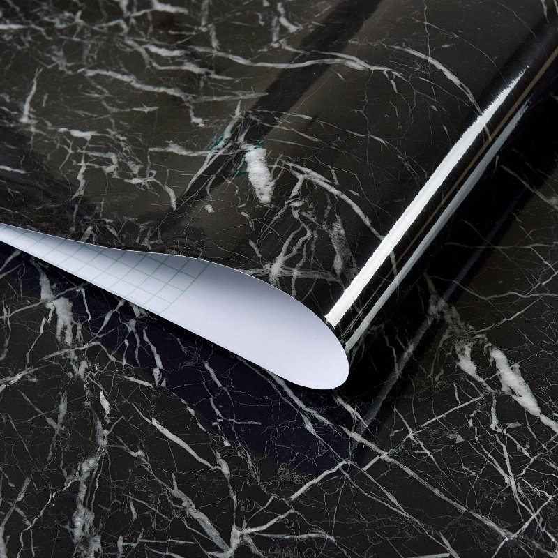 Modern Black Damask Pattern Self-Adhesive Marble Wallpaper Waterproof Heat Insulation Peel Stick Decorative Film for Kitchen
