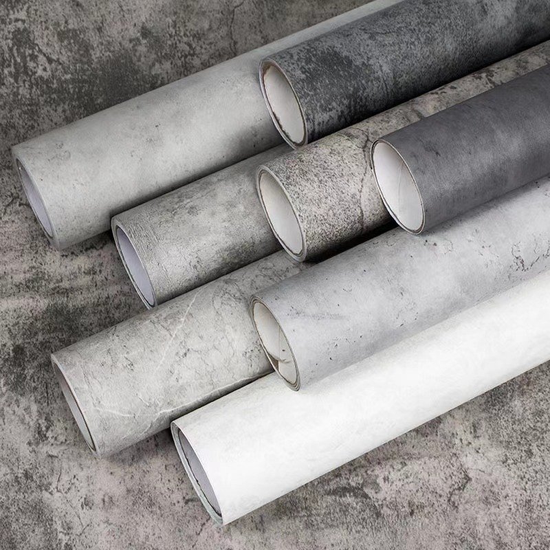 Irini 3D Industrial Cement Mural Concrete Gray Vintage Vinyl Self Adhesive Wall Sticker PVC Wallpaper