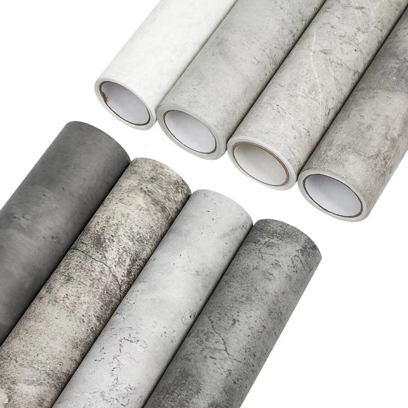 Irini 3D Industrial Cement Mural Concrete Gray Vintage Vinyl Self Adhesive Wall Sticker PVC Wallpaper