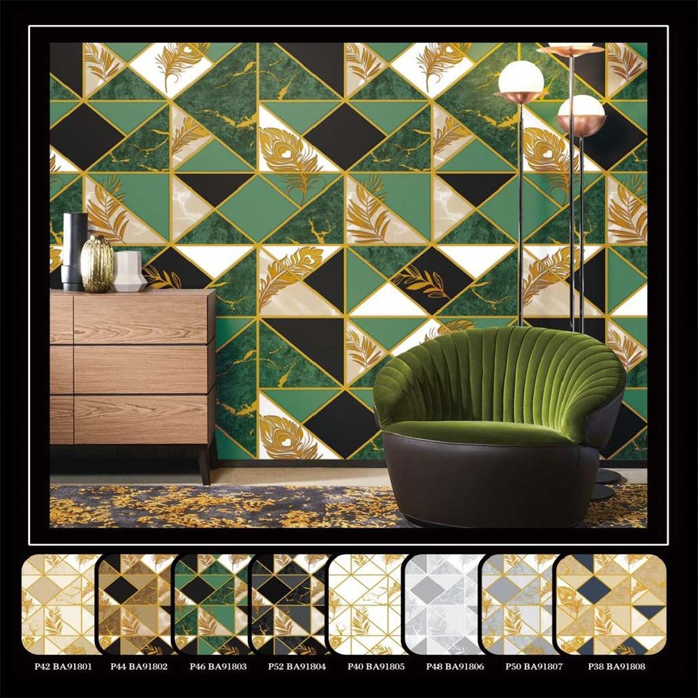 Light luxury simple geometry leaves natural wallpaper nordic gold patterned for office decoration wallpaper