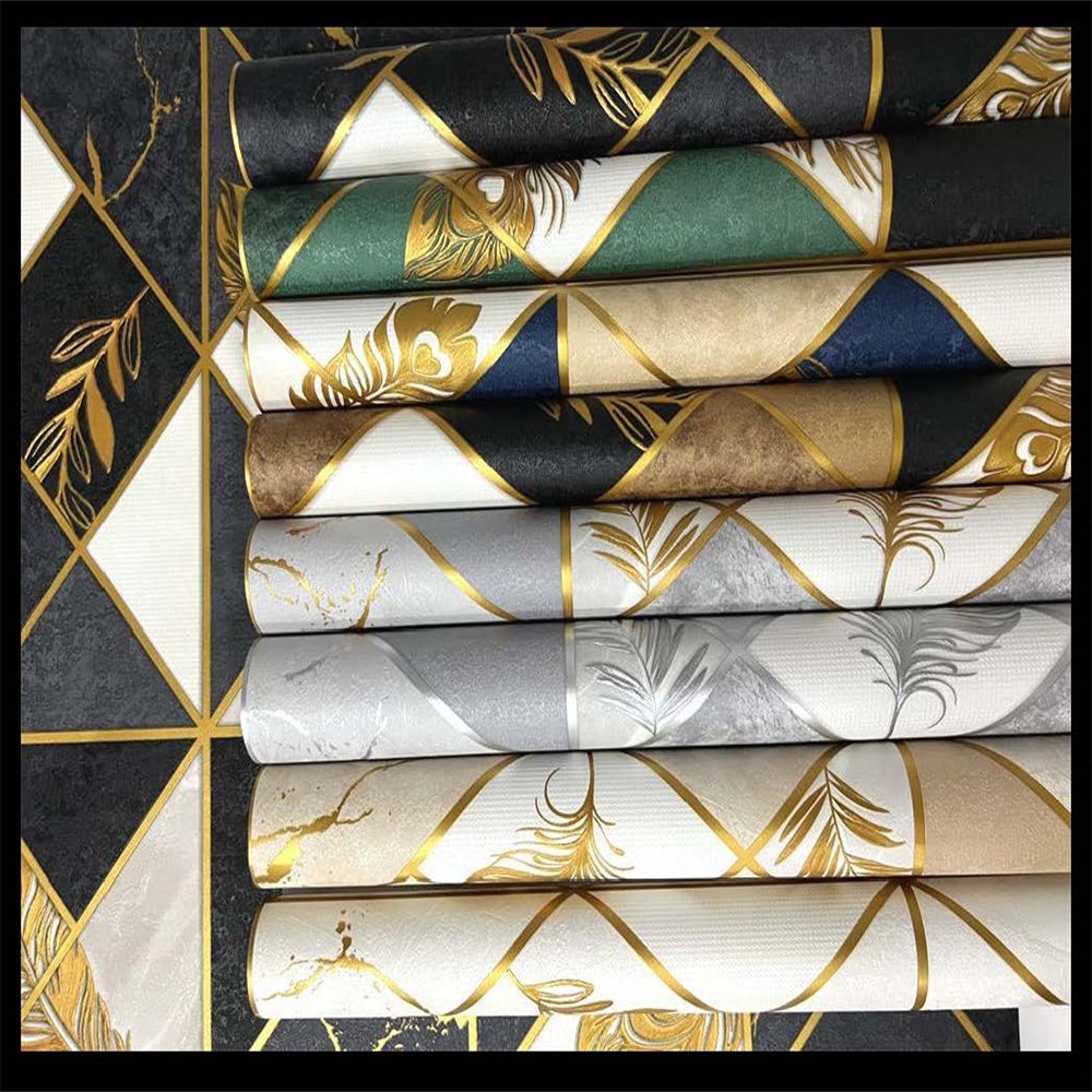 Light luxury simple geometry leaves natural wallpaper nordic gold patterned for office decoration wallpaper