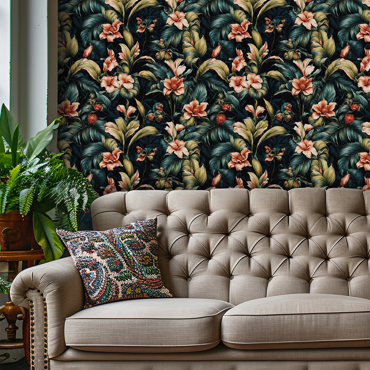 Flower and plant high-end wallpaper self-adhesive flower wallpaper TV background wall decoration