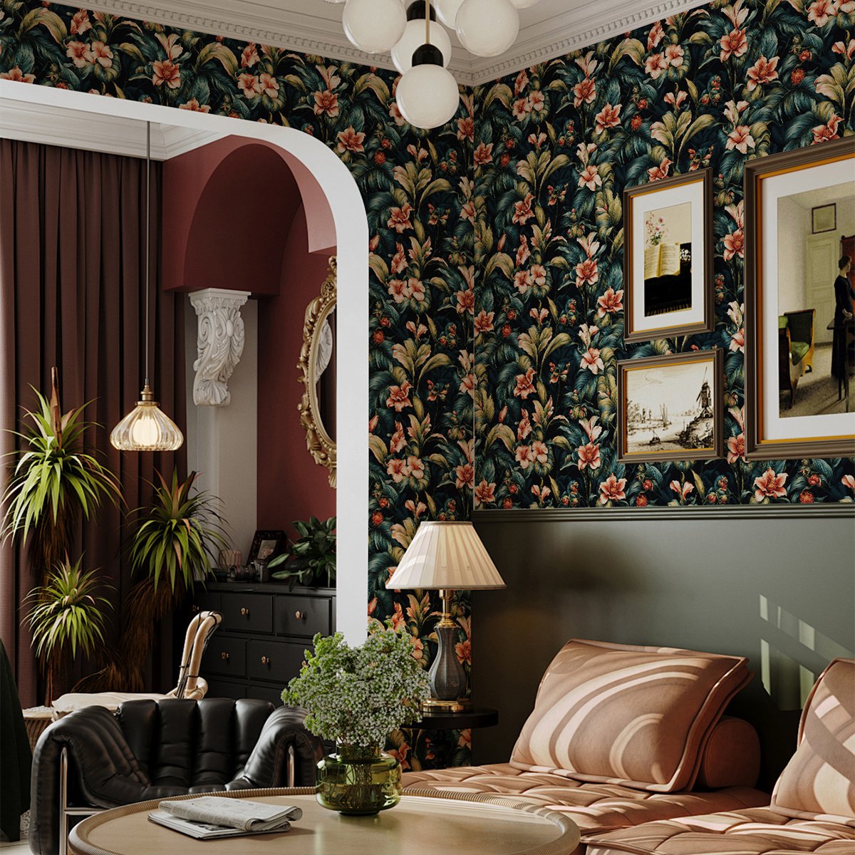Flower and plant high-end wallpaper self-adhesive flower wallpaper TV background wall decoration