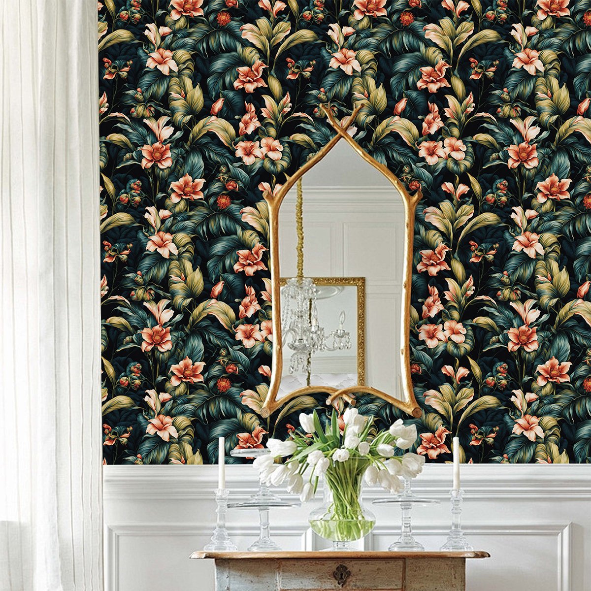 Flower and plant high-end wallpaper self-adhesive flower wallpaper TV background wall decoration