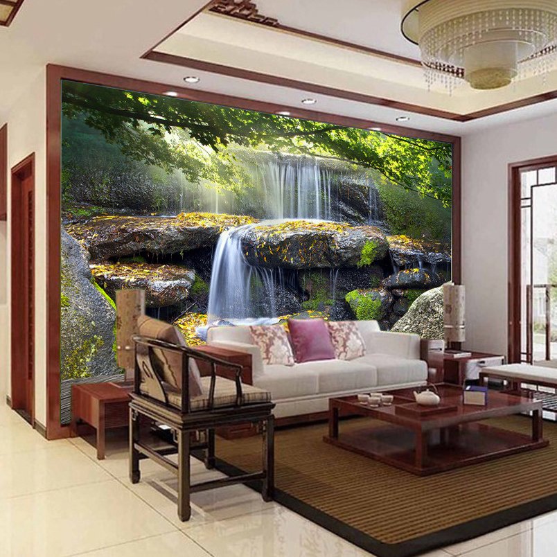 Custom Mural Printed Wallpaper Landscape Waterfall Background Living Room Wall Paper Rolls Modern Natural Wall Painting Canvas