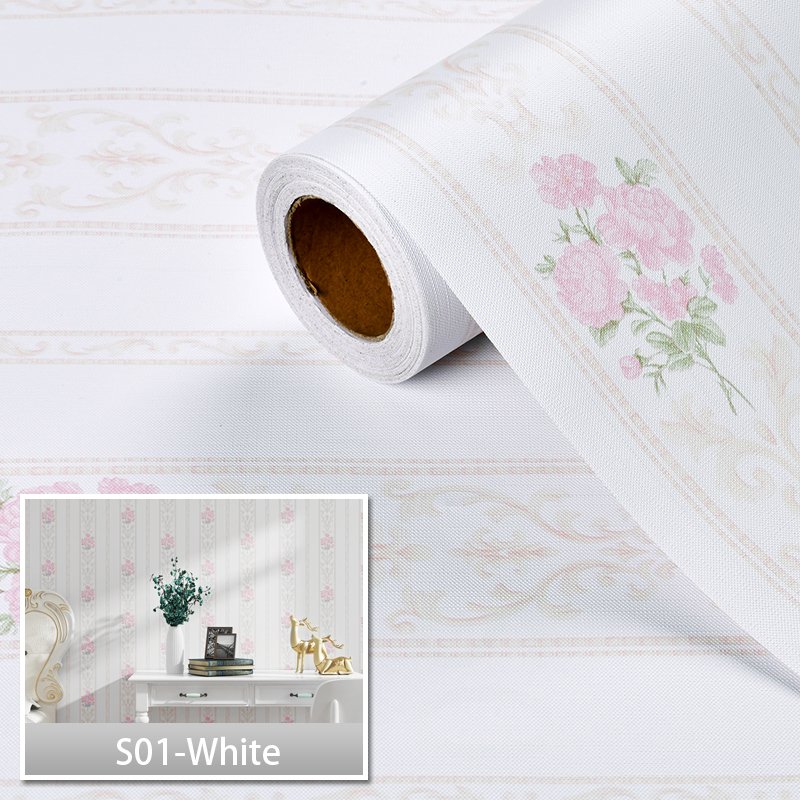 Stripe Floral Self-adhesive Wallpaper Roll for Home Renovation Student Dormitory Study Bedroom Printed Flower DIY
