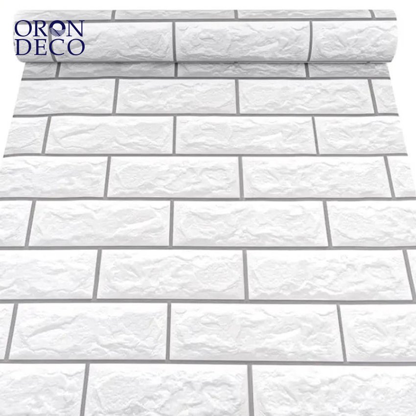 ORON DECO White Stone Sticker Roll 3D Brick PVC Self-Adhesive Peel Stick Wallpaper Kids Style Moisture-Proof Home Decoration