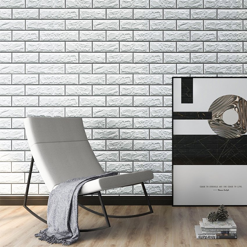 ORON DECO White Stone Sticker Roll 3D Brick PVC Self-Adhesive Peel Stick Wallpaper Kids Style Moisture-Proof Home Decoration