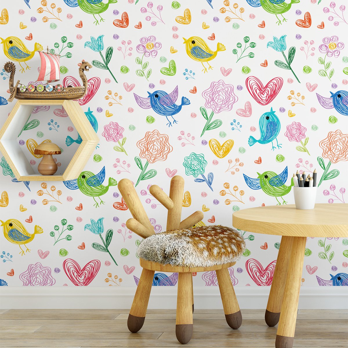 Cartoon painted series wallpaper with high-end feel, waterproof and moisture-proof decorative wallpaper, warm background wall