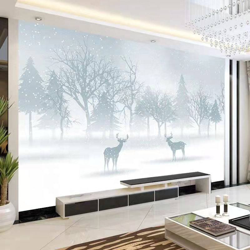 Nordic 3d hand-painted forest self-adhesive wallpaper wholesale living room bedroom background wall cloth peel and stick