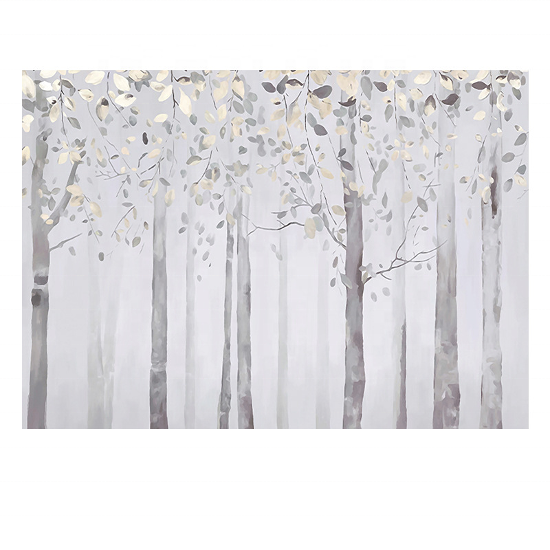 Nordic 3d hand-painted forest self-adhesive wallpaper wholesale living room bedroom background wall cloth peel and stick