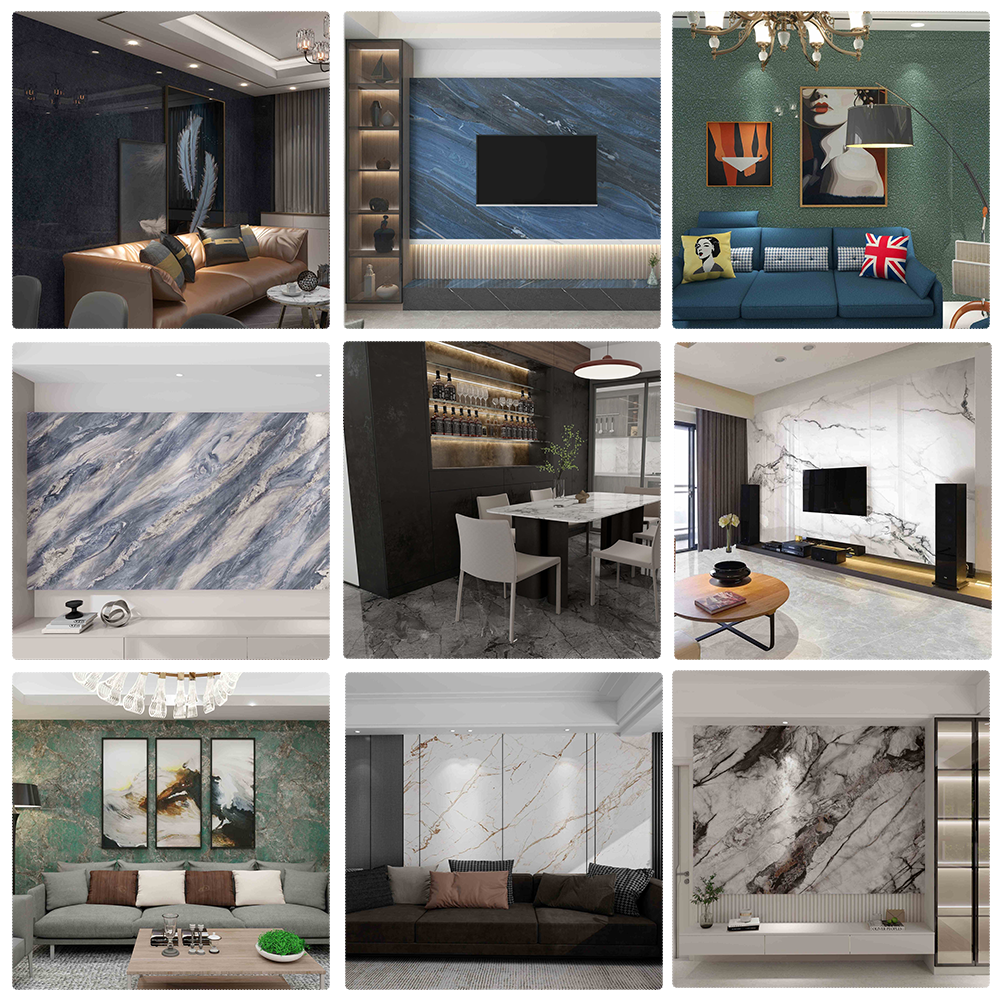 Waterproof Interior Uv Coating Decoration Wallpaper Stick Green Paper Roll Wall Finish Pvc Marble Sheet