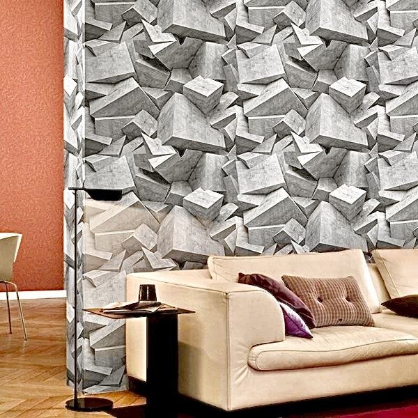 3D Concrete Rock Pattern 45cm Wallpaper Sticker Self-adhesive Wall Paper Decoration for Bedroom Living Room