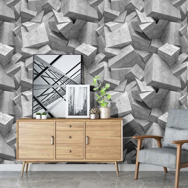 3D Concrete Rock Pattern 45cm Wallpaper Sticker Self-adhesive Wall Paper Decoration for Bedroom Living Room