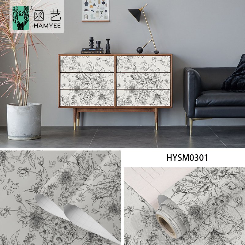 0.44*3m simplicity thicken vintage floral self-adhesive wallpaper roll for living room
