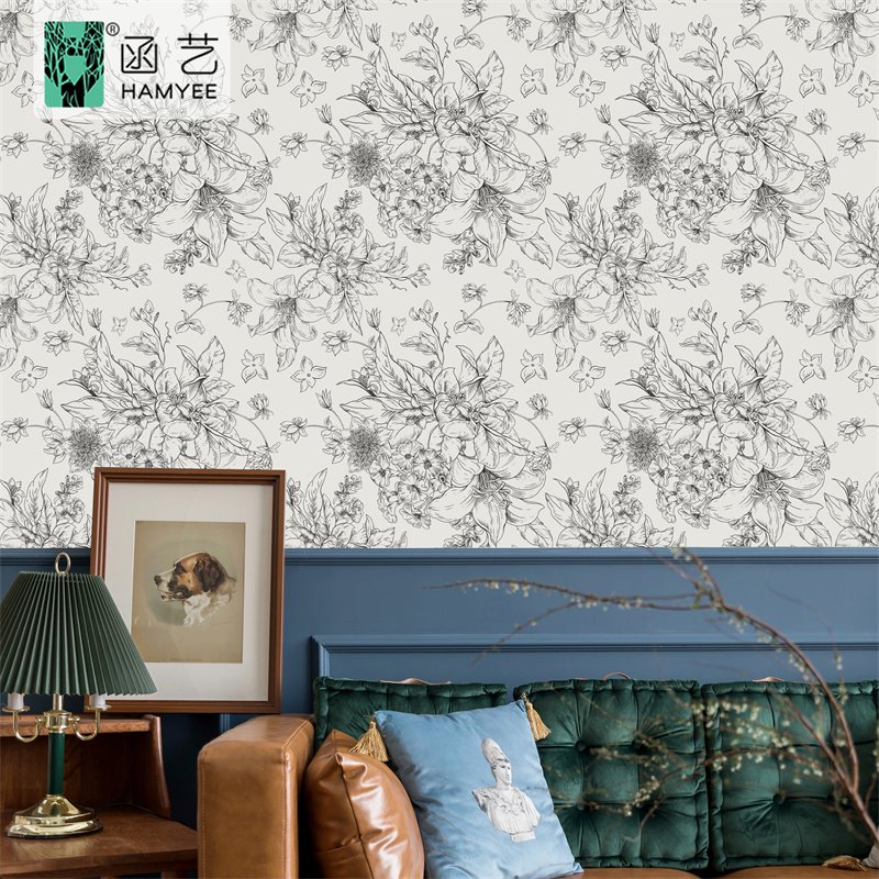 0.44*3m simplicity thicken vintage floral self-adhesive wallpaper roll for living room