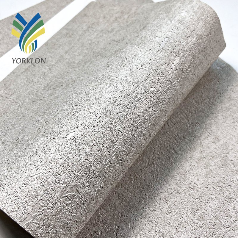 YMJ-001 Wholesale Waterproof Plain Grey Modern Wall Decor Textured Fabric Backed Vinyl Cement Concrete Wallpaper Rolls