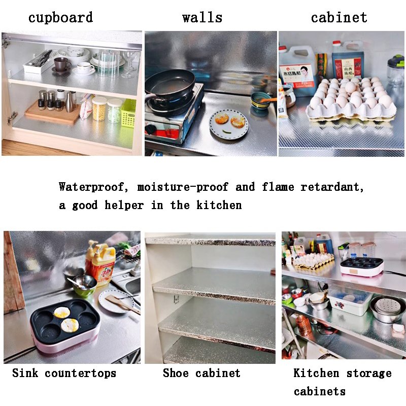 Oil-proof wall stickers kitchen backsplash Peel and paste self-adhesive pvc wallpaper rolls thickened silver aluminum foil