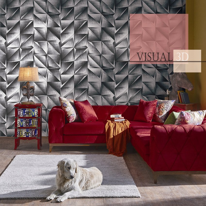 Modern Eco-Friendly 3D Geometric PVC Wallpaper Moisture-Proof Anti-Static 3D Wallcovering Entertainment Graphic Design Available