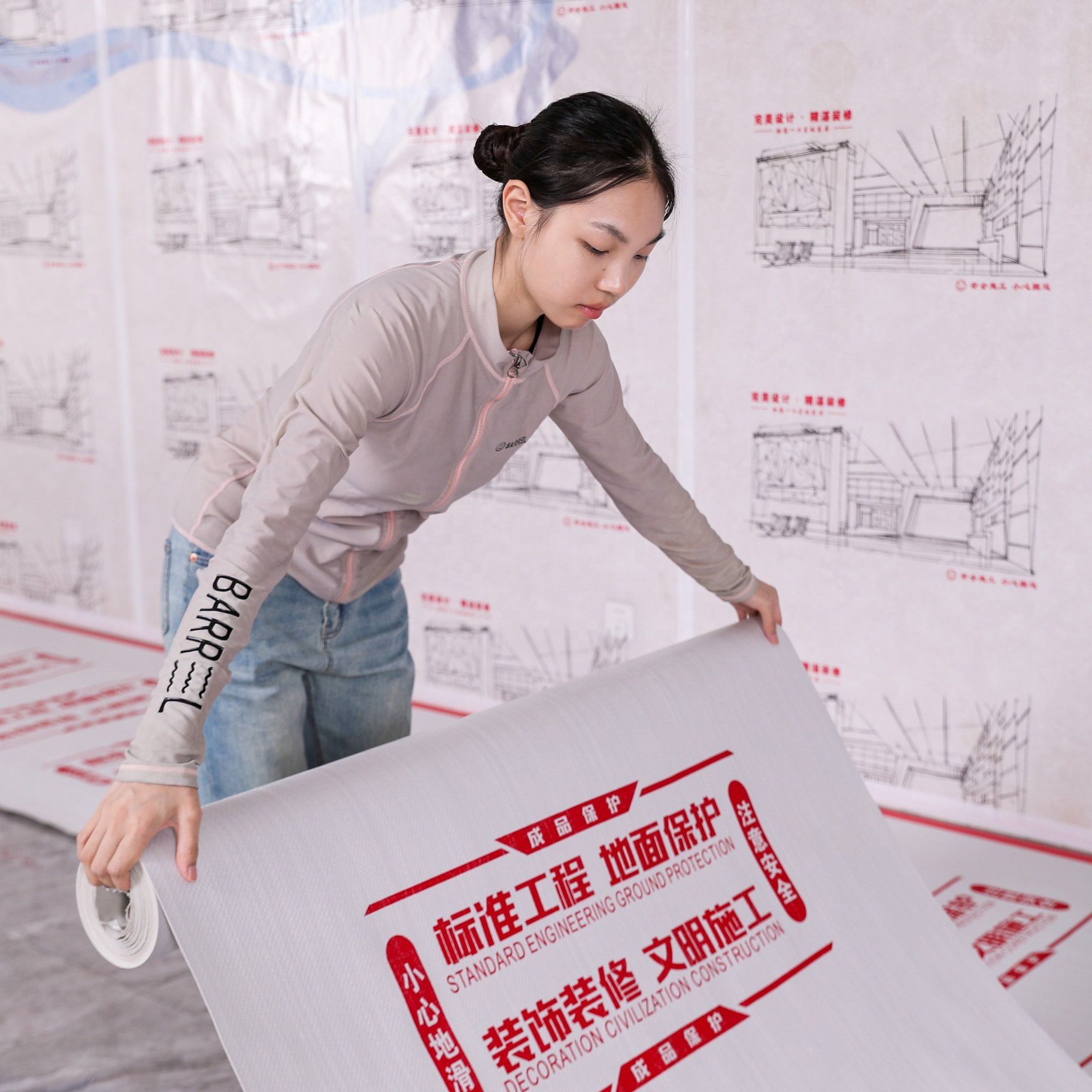 Modern Style Woven Laminated Kitchen Cabinet Wrap Protection Film Decorative Furniture Films For Apartment Use