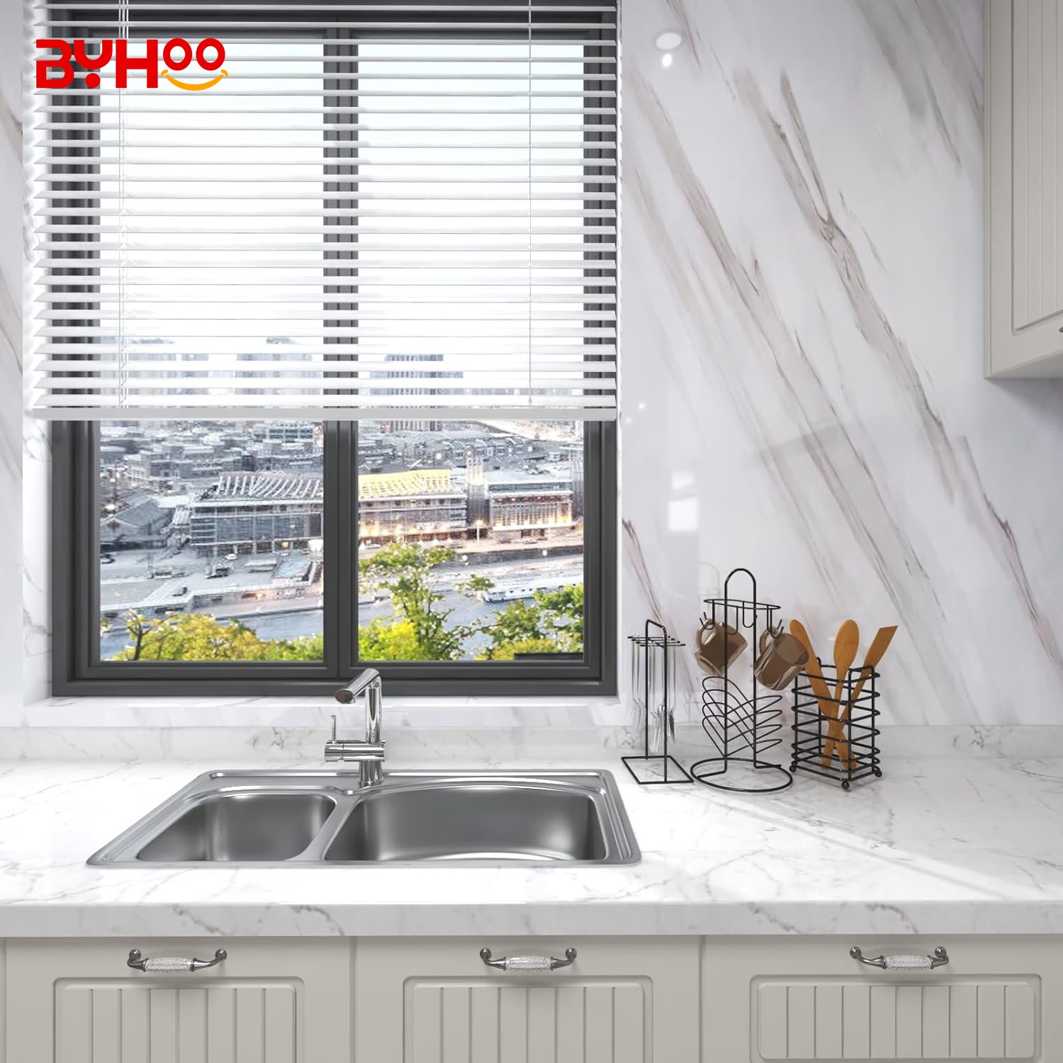 2024 latest design Black and White Peel and Stick Waterproof Self Adhesive Marble Wallpaper for Bathroom Countertops