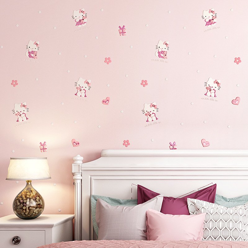 wallpaper rolls kids wall molding 3d panels sticker peel & stick non-woven fabrics pink princess room china factory buy53CM*9.5M