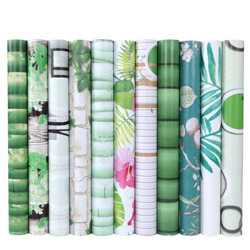 0.45*10m High Quality Peel and Stick Green Leaf Adhesive Wallpaper Sticker Home Decoration