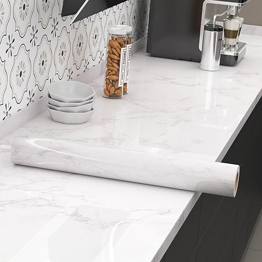 Glossy DIY Vinyl Marble Wallpaper Peel and Stick Wallpaper Self Adhesive Removable Waterproof for Kitchen Decor