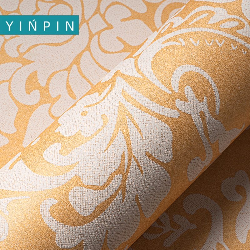 Best-selling Orange print self-adhesive wallpaper rolls non-woven for bedroom decorate