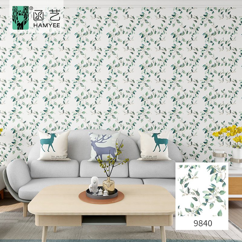 Wallpaper 3d home decoration modern white green floral peel and stick wallpaper