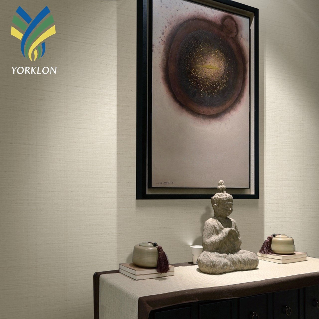 FLAME - Luxury Waterproof Grey PVC Woven Natural Hotel Home Decoration Vinyl Wallcovering Textured Wallpaper Rolls