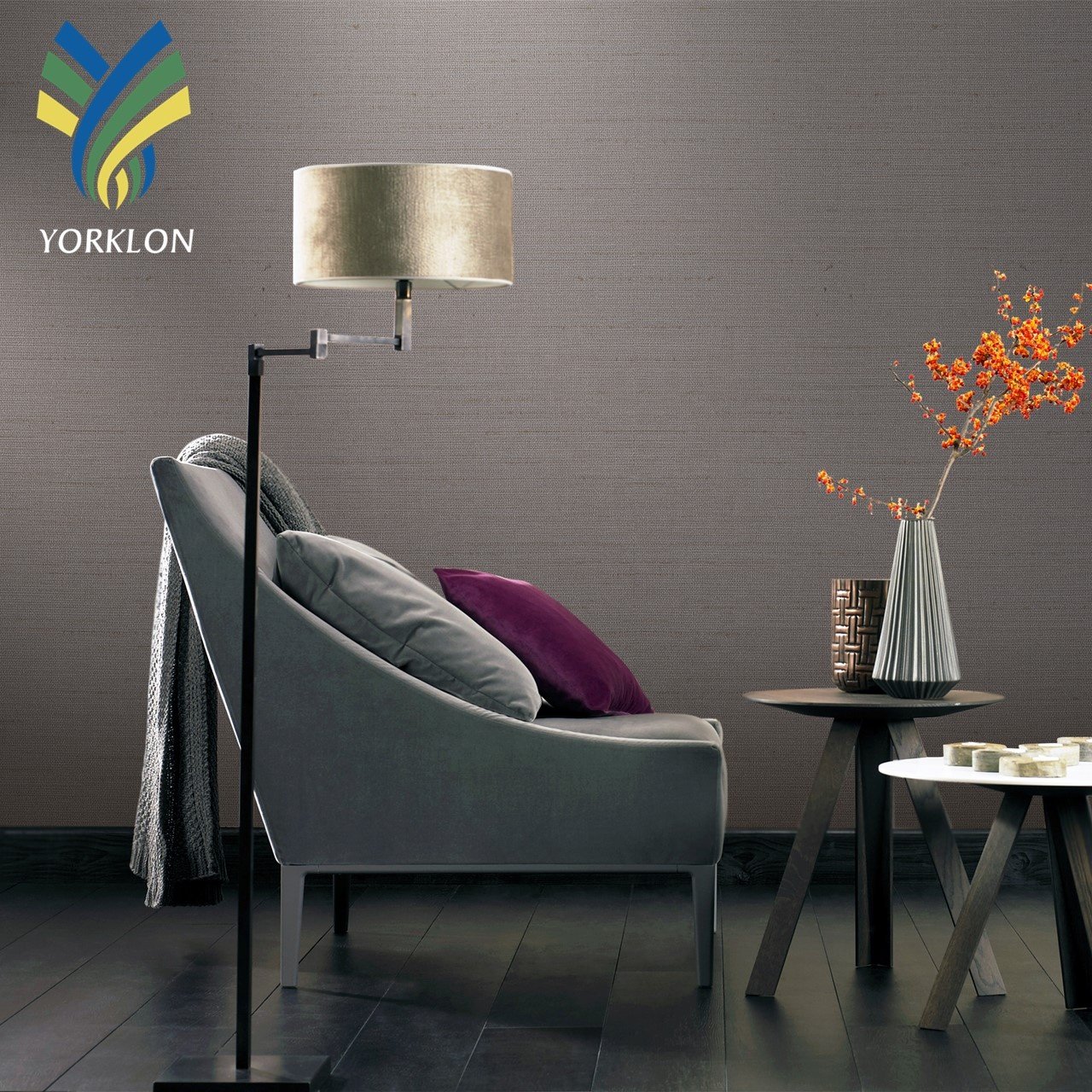 FLAME - Luxury Waterproof Grey PVC Woven Natural Hotel Home Decoration Vinyl Wallcovering Textured Wallpaper Rolls
