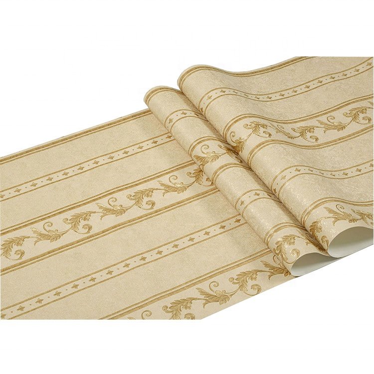 Halong 3d Striped Adhesive Non-Woven pvc Wallpaper Suede Brown Shades Wallpaper Designs Gold Lines For Walls Roll Modern