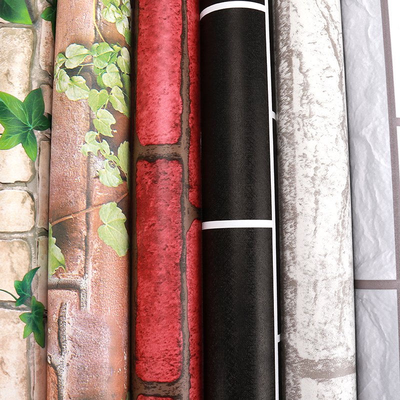 PVC Self Adhesive Wallpaper Vinyl Adhesive Stone Texture Green Leaf Paper Tapiz 3d Brick Texture Wallpaper Wall