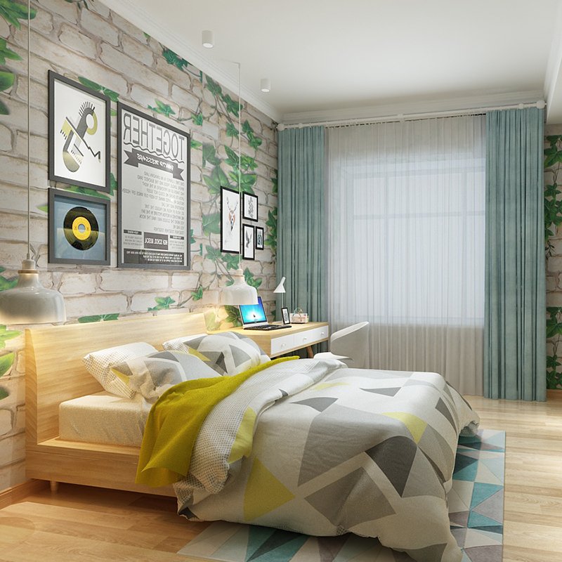 PVC Self Adhesive Wallpaper Vinyl Adhesive Stone Texture Green Leaf Paper Tapiz 3d Brick Texture Wallpaper Wall