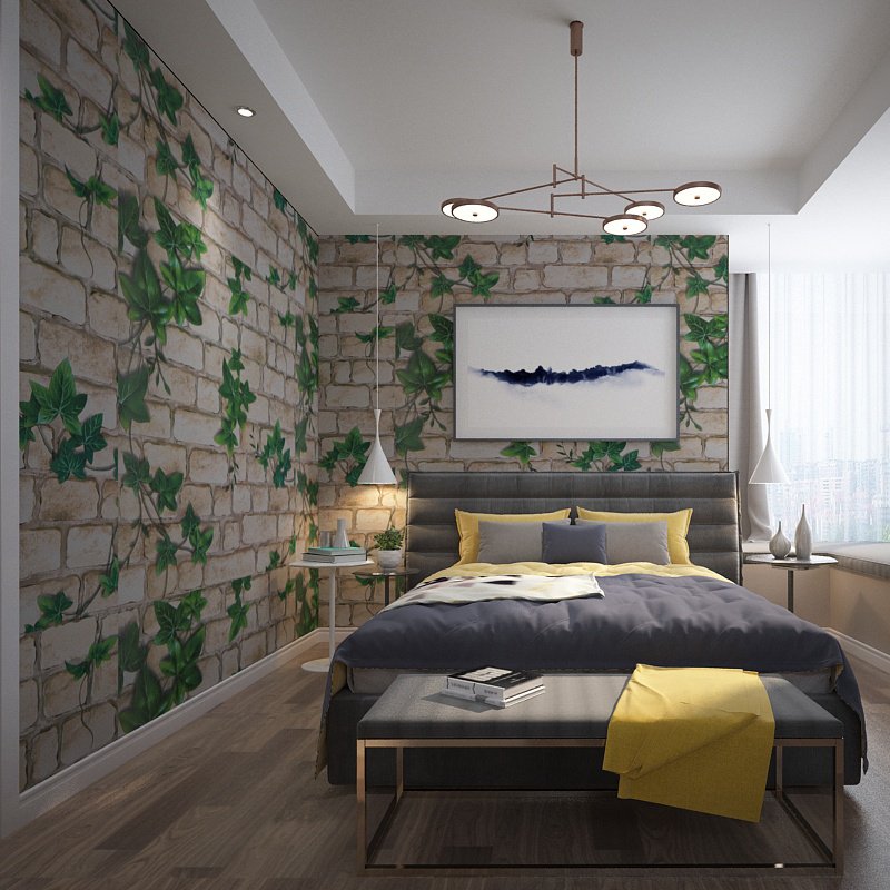PVC Self Adhesive Wallpaper Vinyl Adhesive Stone Texture Green Leaf Paper Tapiz 3d Brick Texture Wallpaper Wall