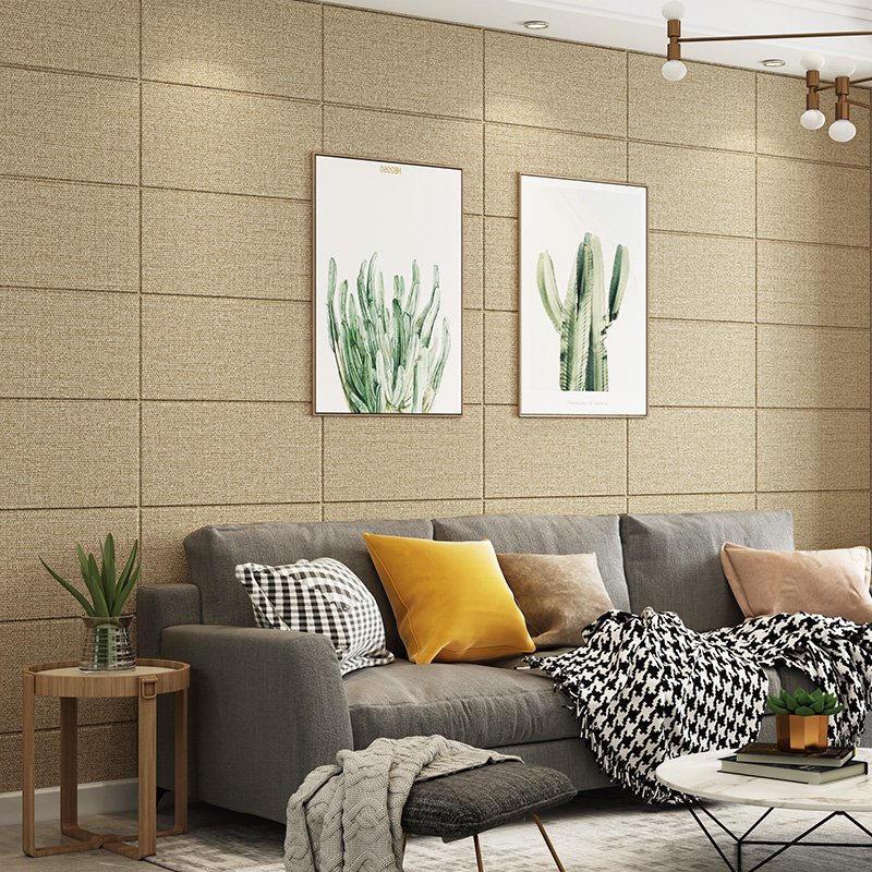 70x70cm Peel and Stick Linen Textured Wall Sticker Waterproof Soft PVC Wall Panel for Bedroom Living Room Kid Room Gym
