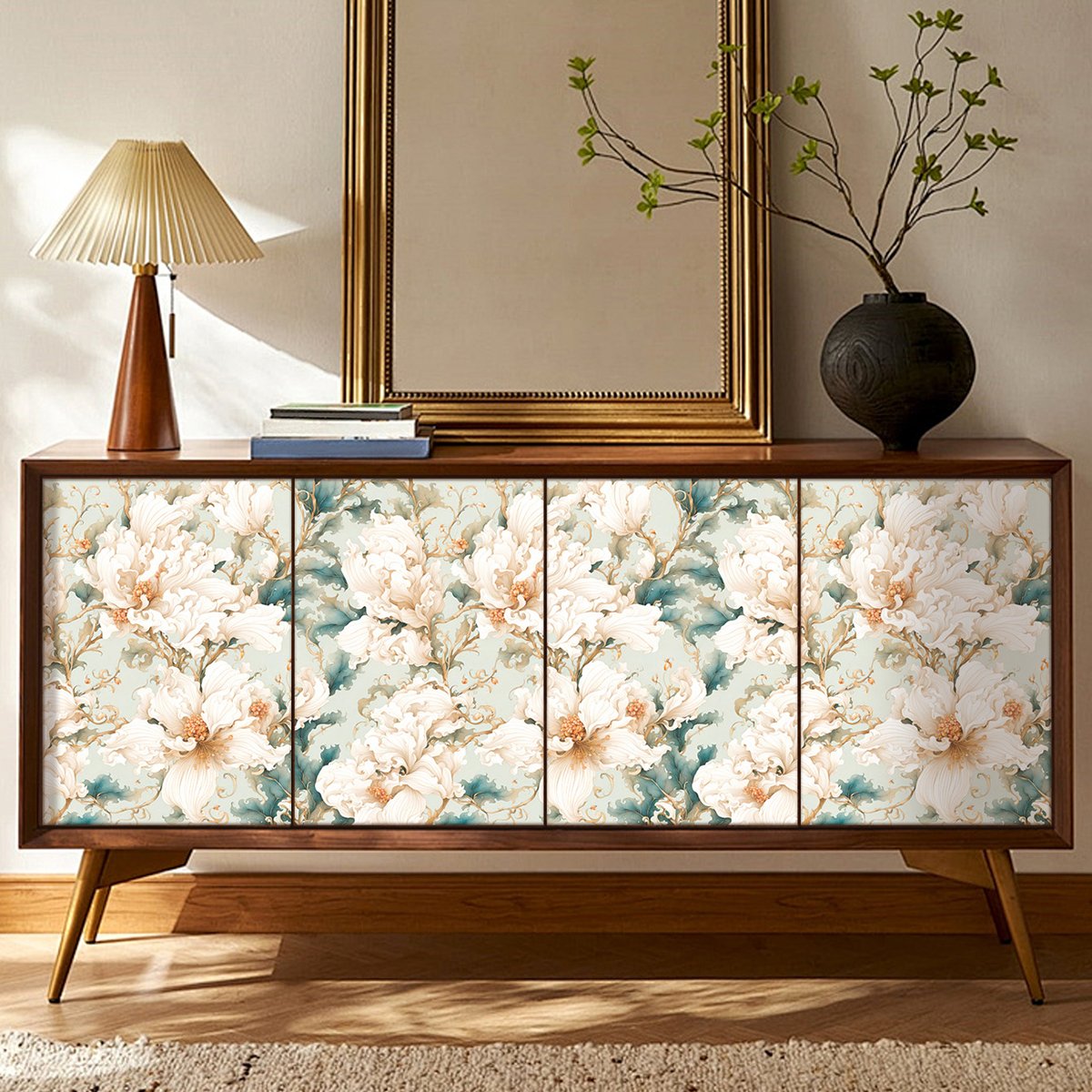 Hand Drawn Floral Removable Wallpaper Watercolor Botanical Line Wall Mural Self Adhesive Large Flowers Art Wall Decor