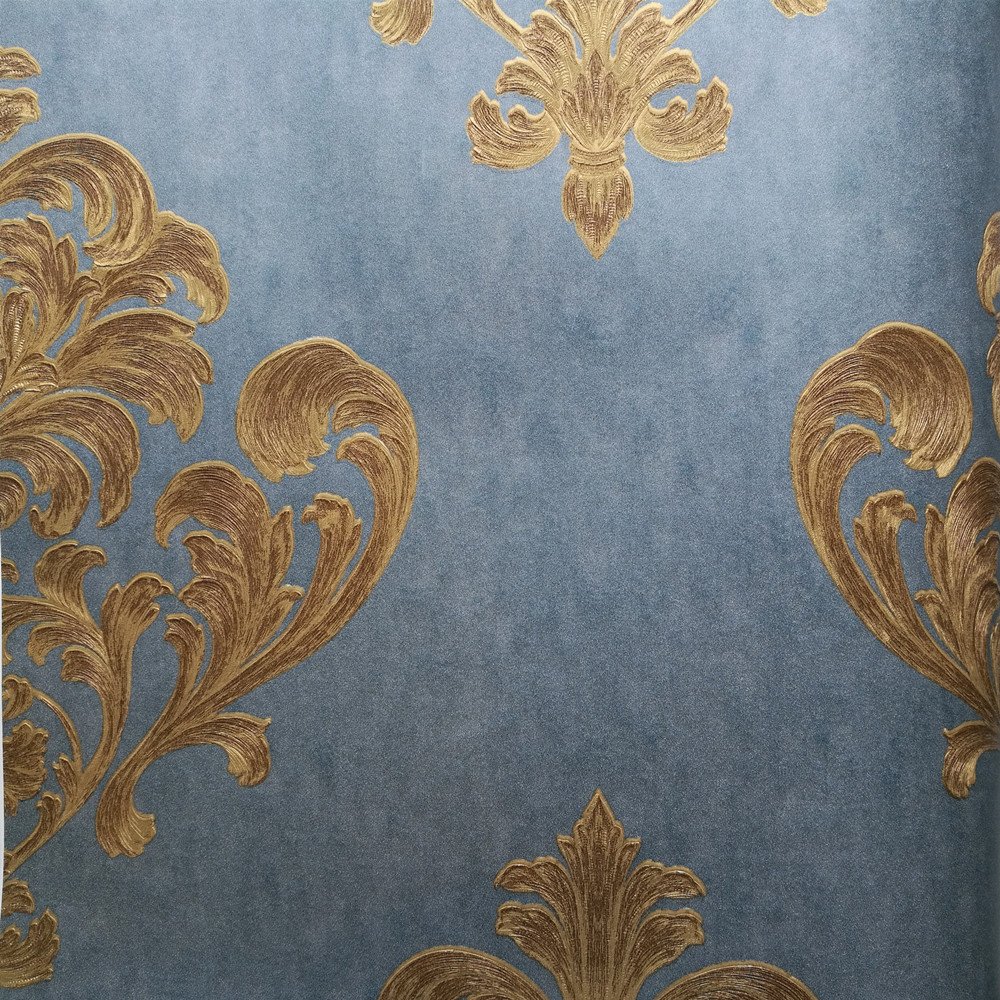 Blue Damask Design Non-woven Wallpaper Home Decoration