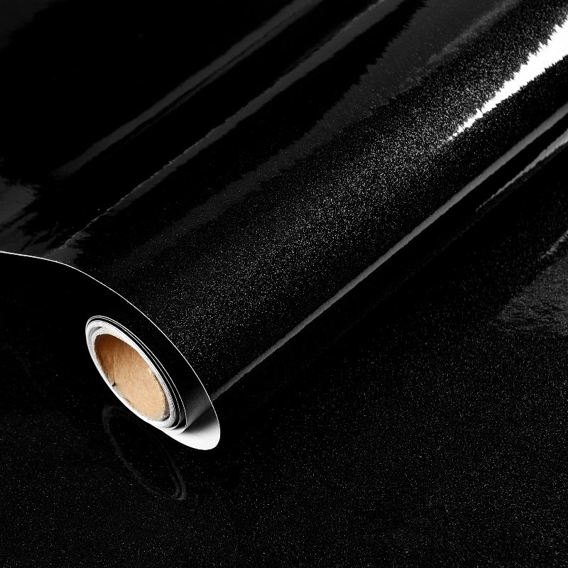 Black Glossy Self Adhesive Vinyl Film Waterproof Roll Peel and Stick Wallpaper PVC Removable for kitchen and furniture