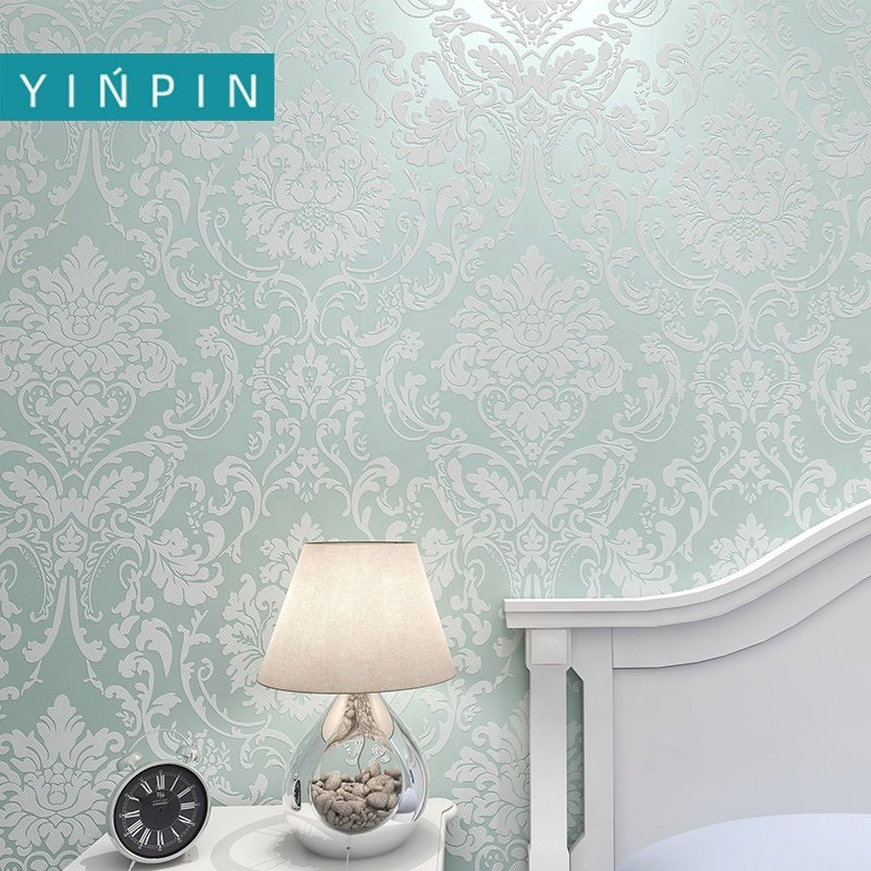 Best-selling Cyan print self-adhesive wallpaper rolls non-woven for bedroom decorate