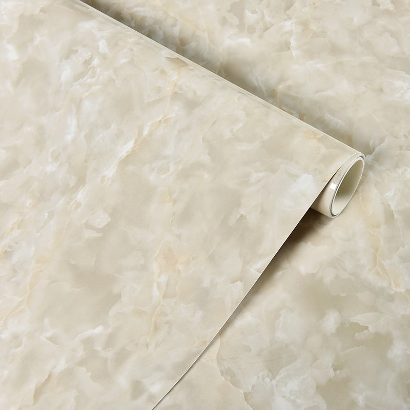 Modern Glossy Light Yellow Beige Marble Wallpaper Waterproof Self-Adhesive PVC Moisture-Proof Wall Sticker Kitchen Room Walls