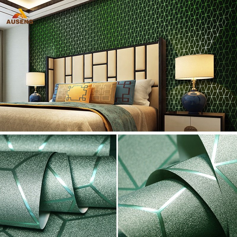 Home Wallpaper Living Room Tv Background Green Embossed 3D Wall Paper Hd Wallpaper Metallic Pvc Roll