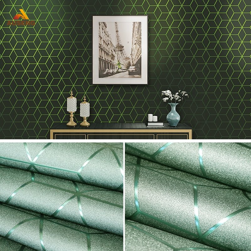 Home Wallpaper Living Room Tv Background Green Embossed 3D Wall Paper Hd Wallpaper Metallic Pvc Roll