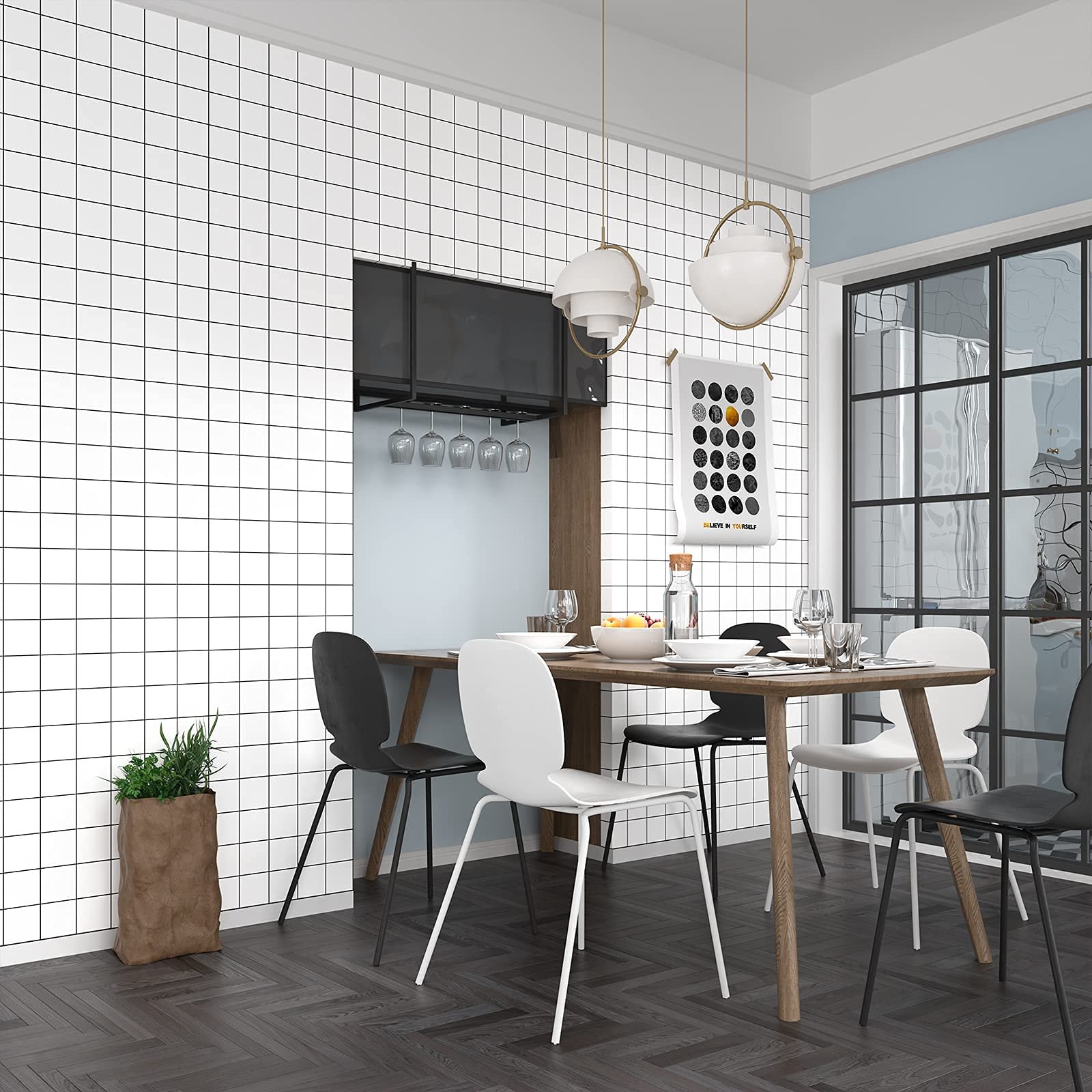 Grid Wallpaper Roll Stick And Peel Self Adhesive Vinyl Contact Paper Removable Modern Decorative Wall Paper For Bedroom Kitchen