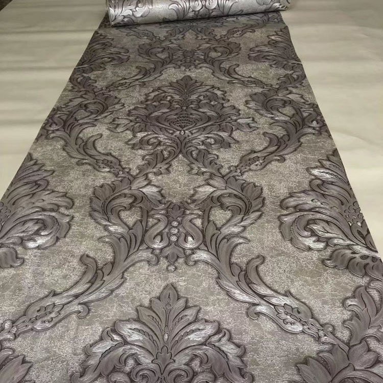 Deep embossed Damascus tropical broad-leaved B-grade PVC wallpaper roll IHAVE