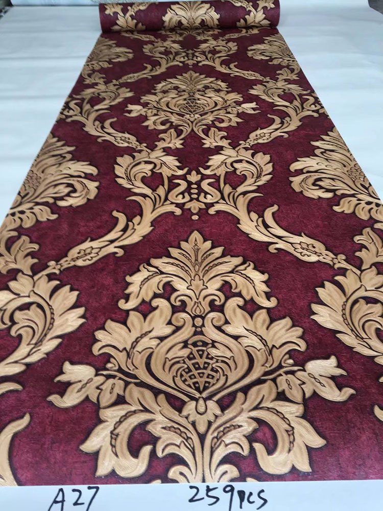 Deep embossed Damascus tropical broad-leaved B-grade PVC wallpaper roll IHAVE