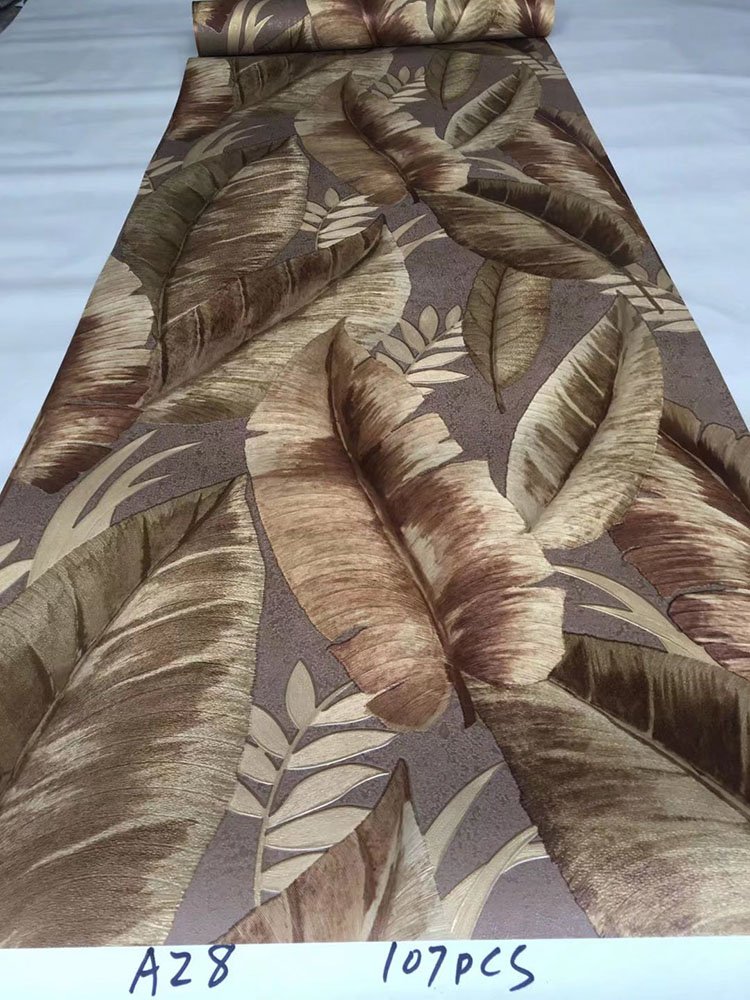 Deep embossed Damascus tropical broad-leaved B-grade PVC wallpaper roll IHAVE
